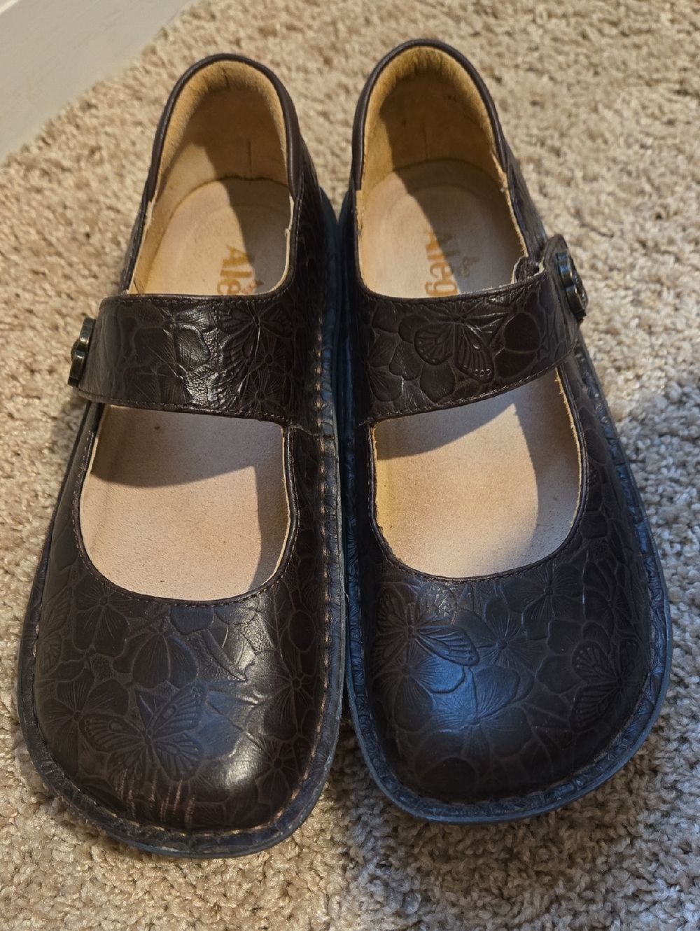 Dark Brown Floral Mary Jane Shoes